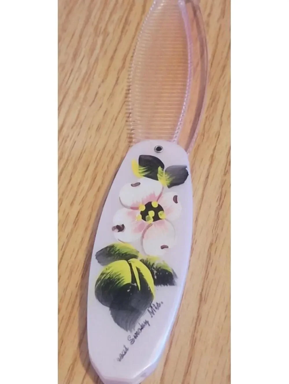 Hand Painted VTG Folding Pocket Comb Great Smoky Mts Dogwood Pink Made in USA